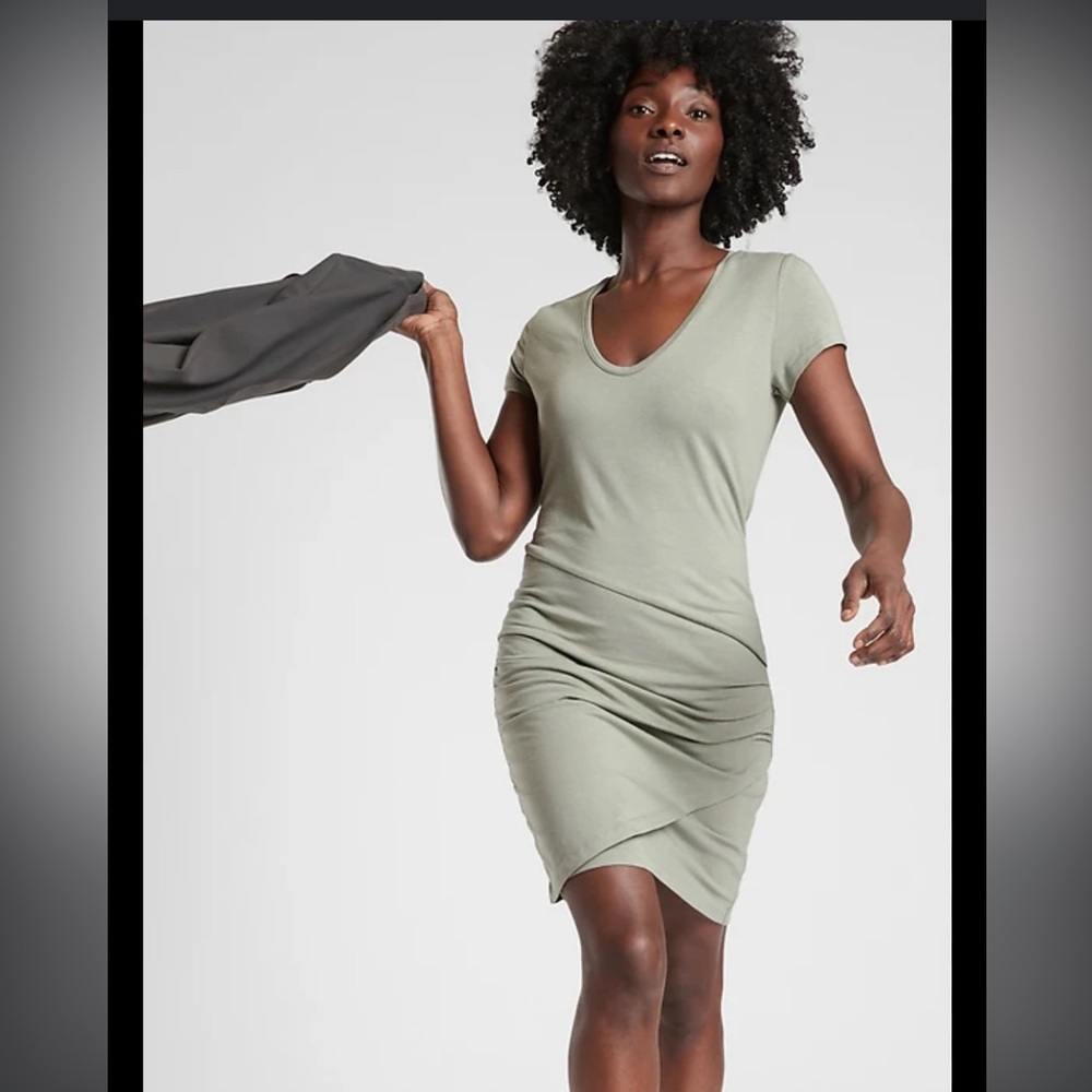Athleta Central Cotton Stretch Dress Gray Green Size XL